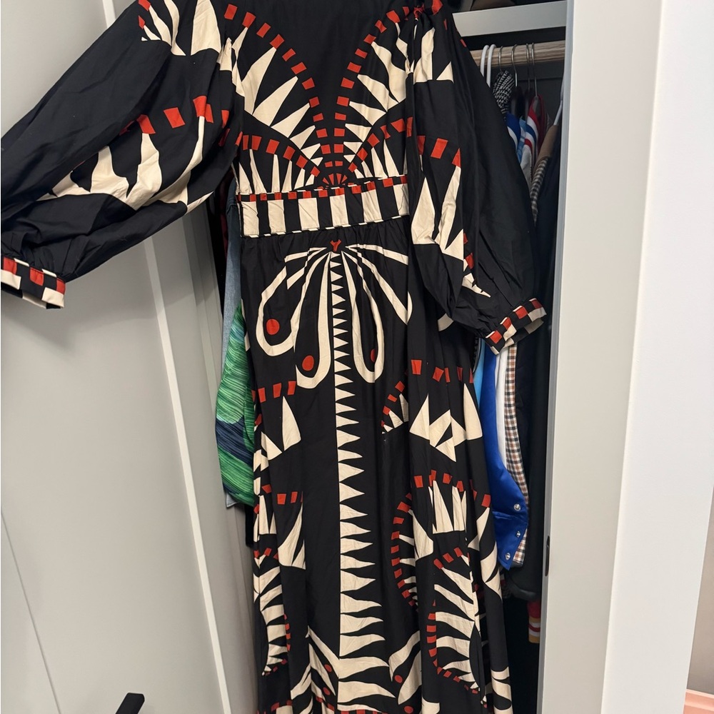 Farm Rio Black and Red Geometric Patterned Dress
